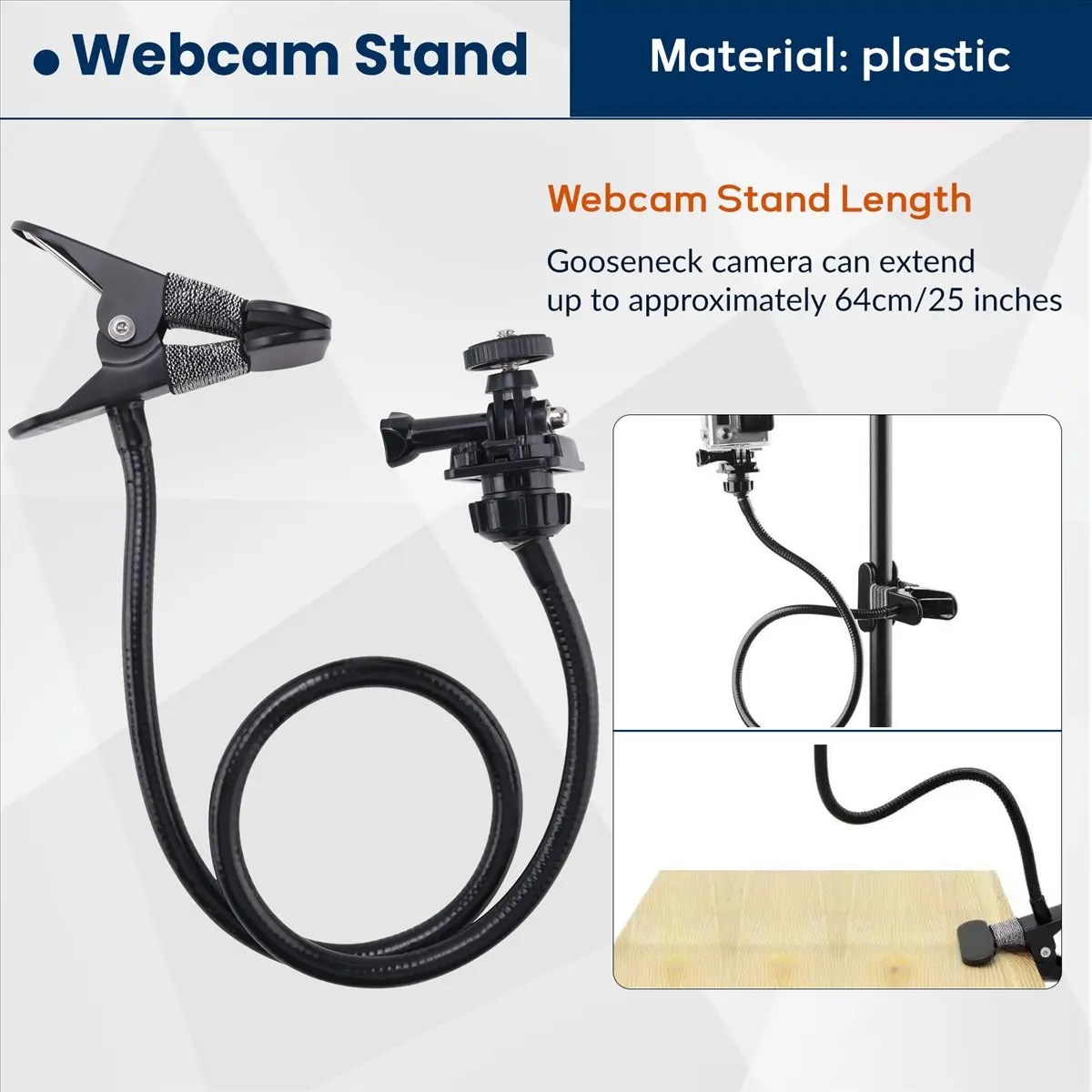 A64I Webcam Stand 25 Inch Flexible Desk Mount Clamp Gooseneck Stand for Webcam C930E,C930,C920, C922X,C922, C925E