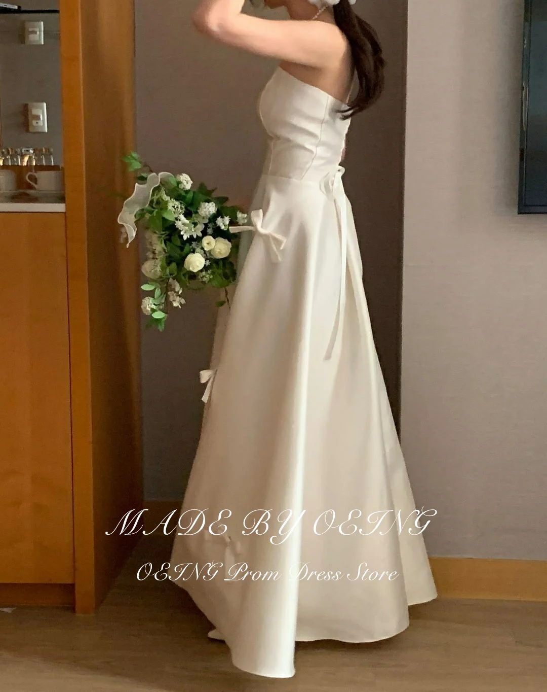 OEING White A Line Korea Wedding Photoshoot Dresses Simple Strapless Floor Length Bridal Gowns Formal Party Dress With Bows