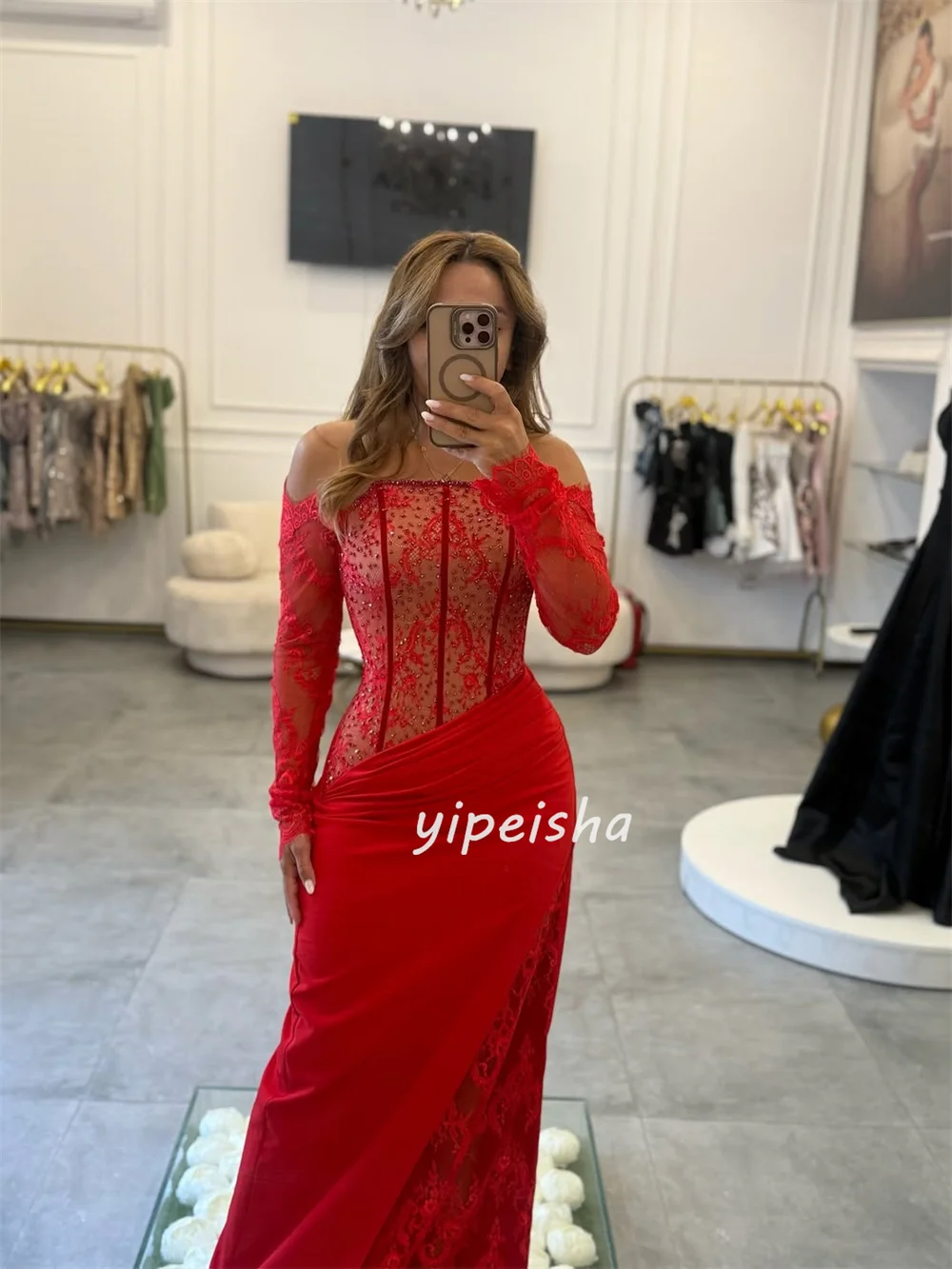 Customized High Quality Intricate Sequined Lace Ruched Column Strapless Long Dresses Bespoke Occasion Dresses Exquisite Elegant