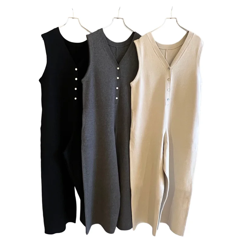 

Элегантный универсальный вязаный костюм-двойка (жилет и брюки) для женщин, весна-лето 2026, с пуговицами на талии, из смесового хлопка