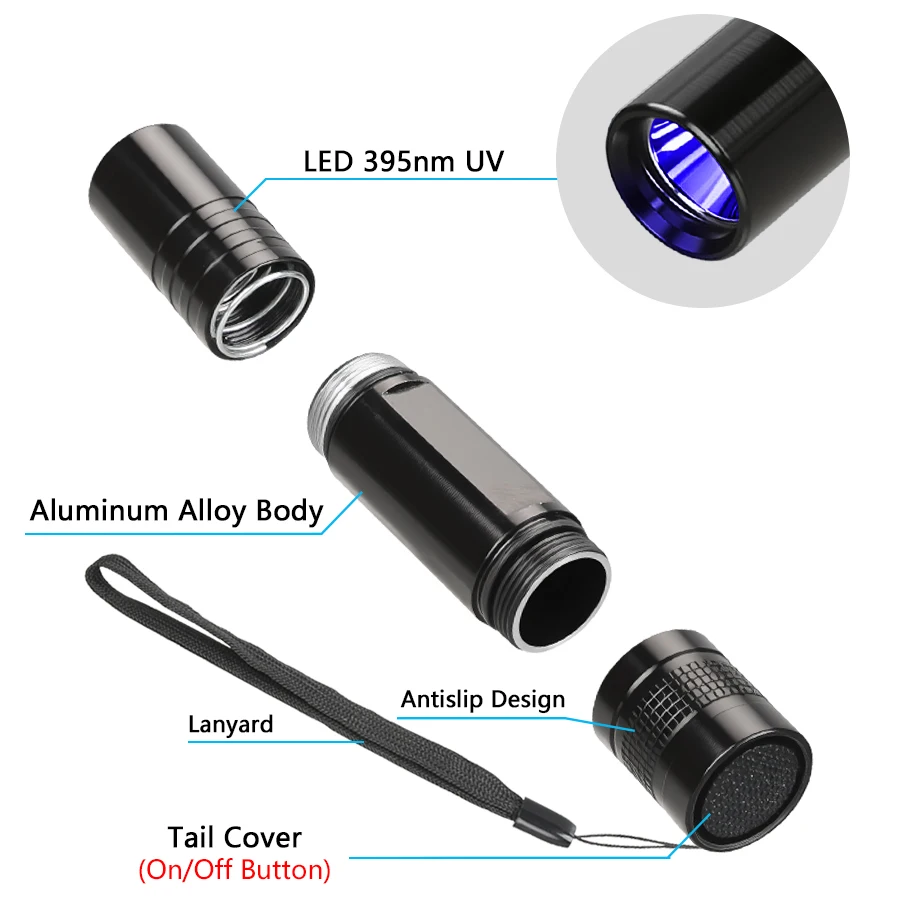 365nm UV Flashlight: Mini Purple Ultraviolet Torch for Pet Urine & Jade Detection