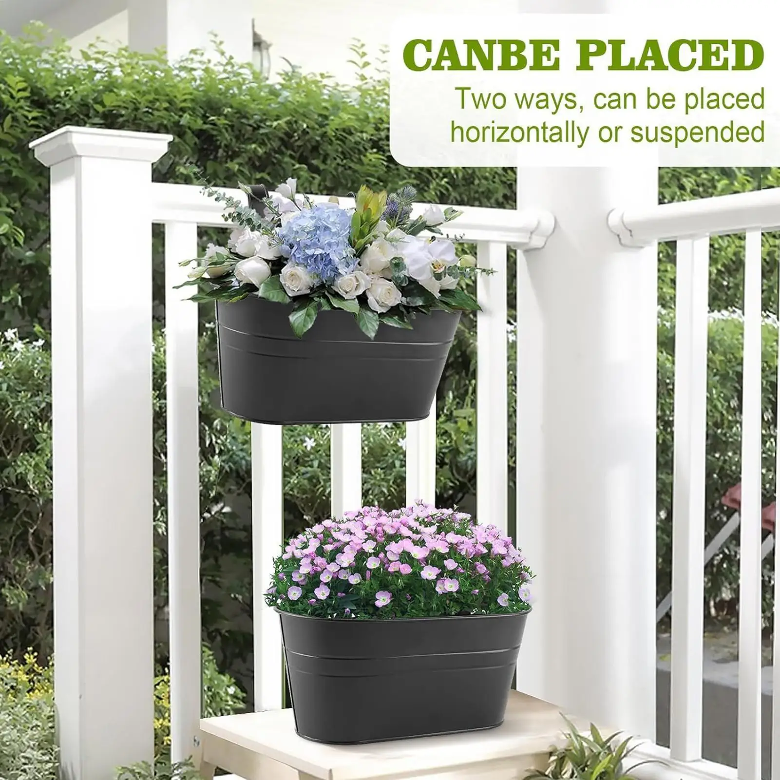 Outdoor Railing Planter Outdoor Balcony Railing Planter Hangable Houseplant Pots Metal Flower Boxes For Outside Fence Backyard