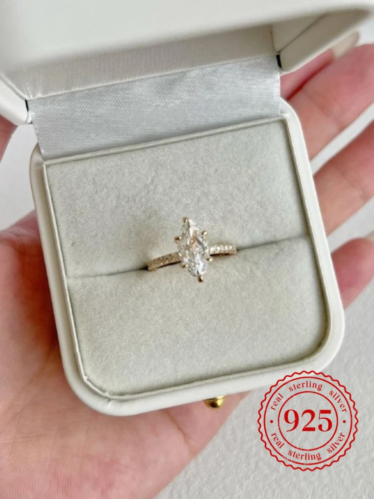 925 Sterling Silber 1-3 Karat klassischer Marquise-Zirkon-Ring für Frauen, Verlobung, Hochzeit, luxuriöser, modischer, hochwertiger, edler Schmuck