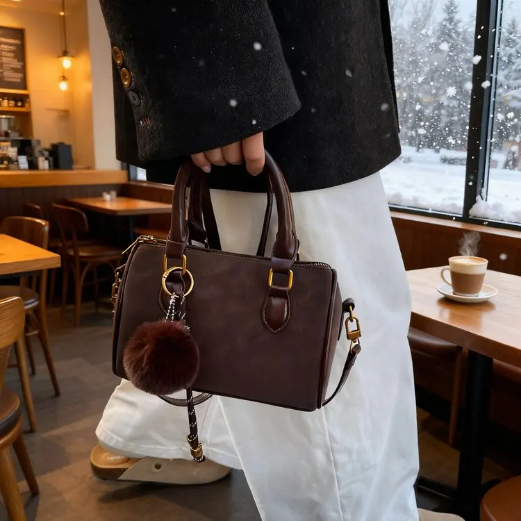 

2026 New Korean Version Fashionable Retro Women's Bag Portable Shoulder Crossbody Pillow Bag Casual Versatile Soft Leather Bag