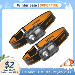 Superfire HL23-S mini led recarregável farol portátil sensor de movimento farol tipo-c cabeça frontal lanterna de pesca