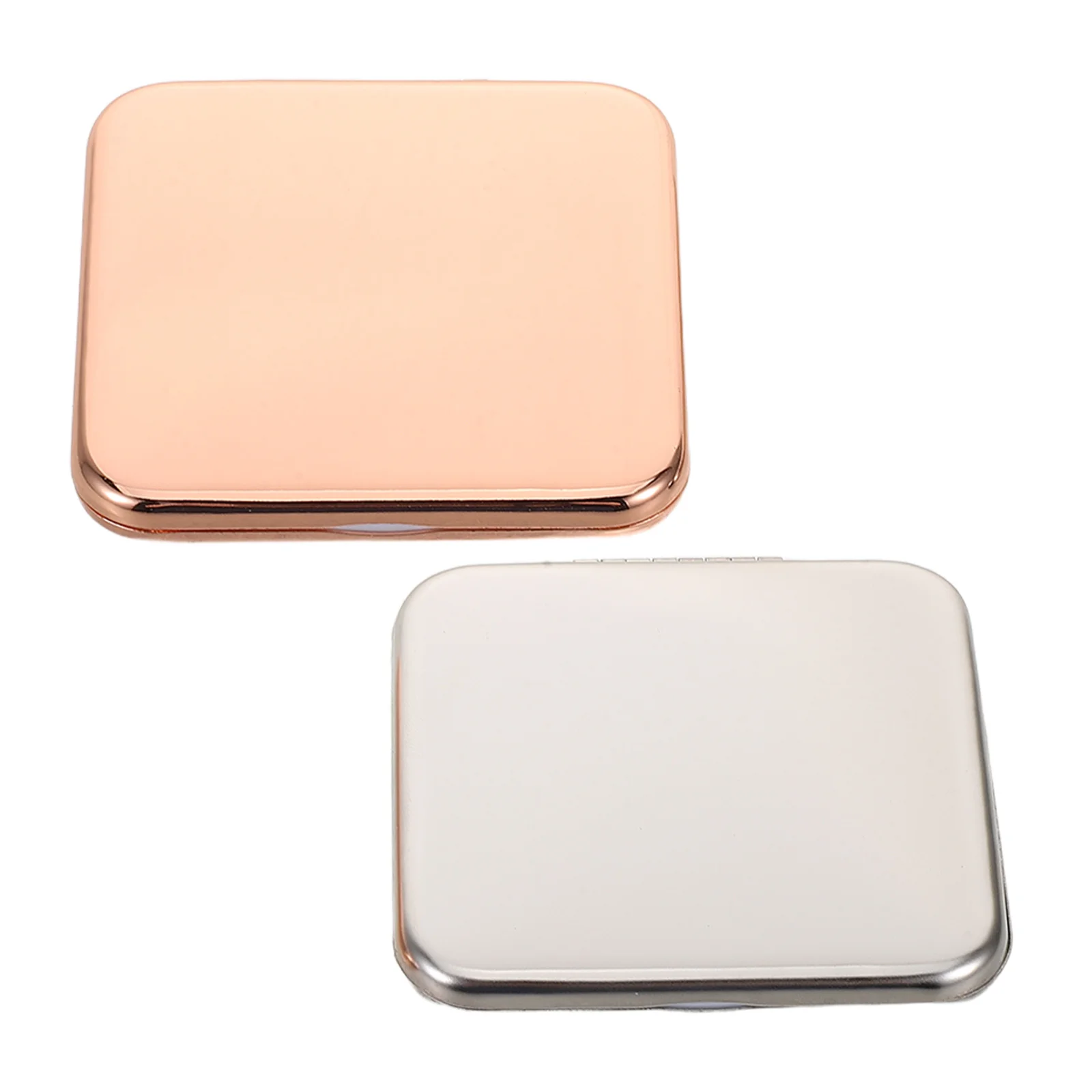 2 قطعة مرآة مكياج مدمجة قابلة للطي معدنية محمولة مزدوجة اللون لمحفظة السفر مرآة يد صغيرة من الكروم الذهبي الوردي