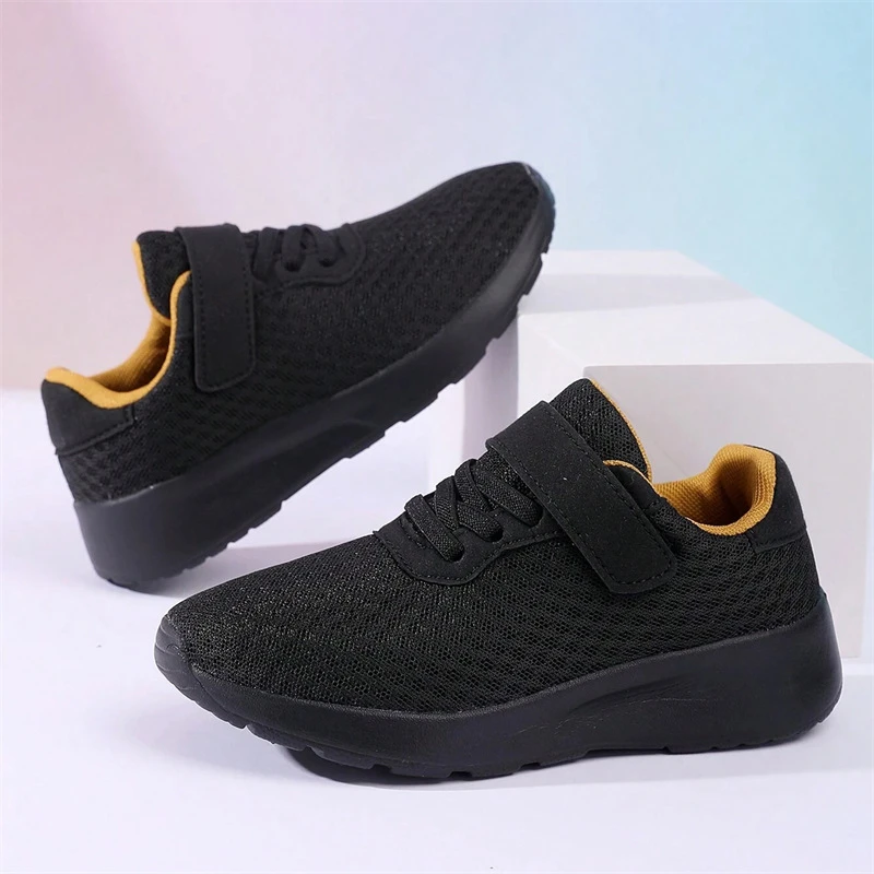 

Boys' Breathable Running Shoes Lightweight Girls' Sports Shoes Seasonal Outdoor Children'S Black Mesh Breathable Casual Shoes