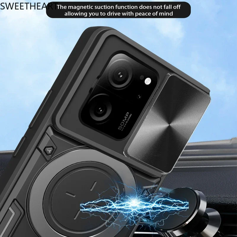 Magnetic Adsorption Slide Camera Armor Rotation Case For Xiaomi POCO X6 X5 X4 M6 F6 F5 M4 13T 12T 11T Pro M5S F3 M3 C50 C40 Case