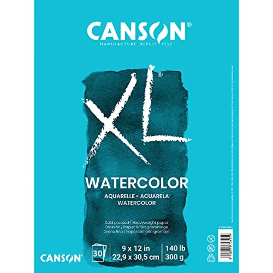

Canson XL Series Watercolor Pad Heavyweight White Paper Foldover Binding 30 Sheets 9x12 inch