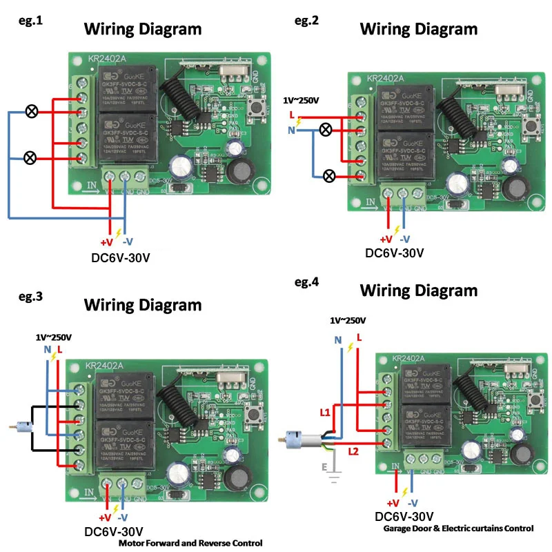 Telecomando universale senza fili 433 MHz DC6V 12V 24V 2CH Relè e trasmettitore rf Garage remoto/Porta/Motore/Luce/Elettrodomestico