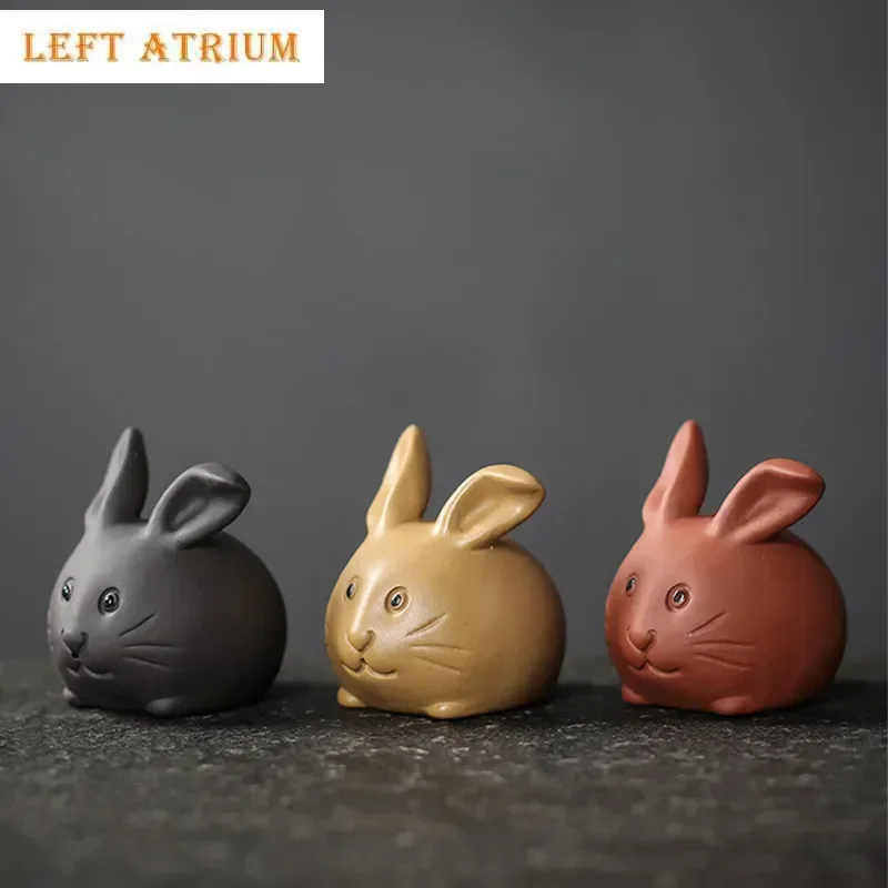 

Creative Purple Clay Fingertip Tea Pets Lovely Rabbit Statue Ornament Handmade Sculpture Crafts Home Tea Set Decoration Art