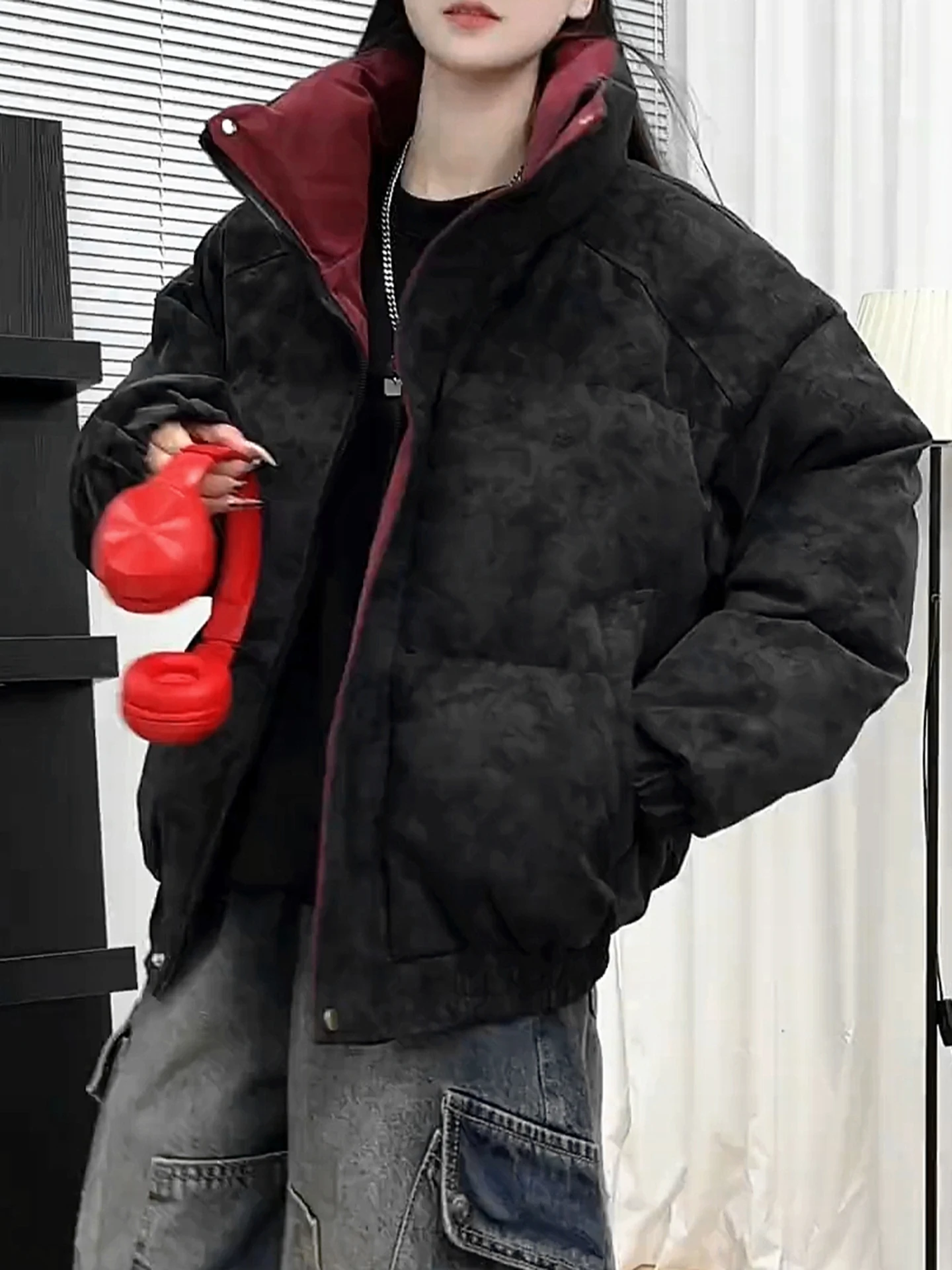 

Мужская зимняя куртка из искусственной кожи с эффектом окрашивания в стиле ретро, с наполнителем из хлопка, в стиле колор-блок, с воротником-стойкой, трехслойная, утепленная