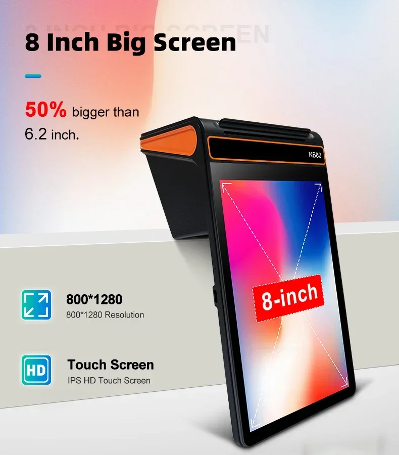 Android 12 80mm Thermal Handheld Label Mobile Pos Terminal 8 Inch Tablet Android 12 Wifi 4G Pos System Printer 80mm Bluetooth