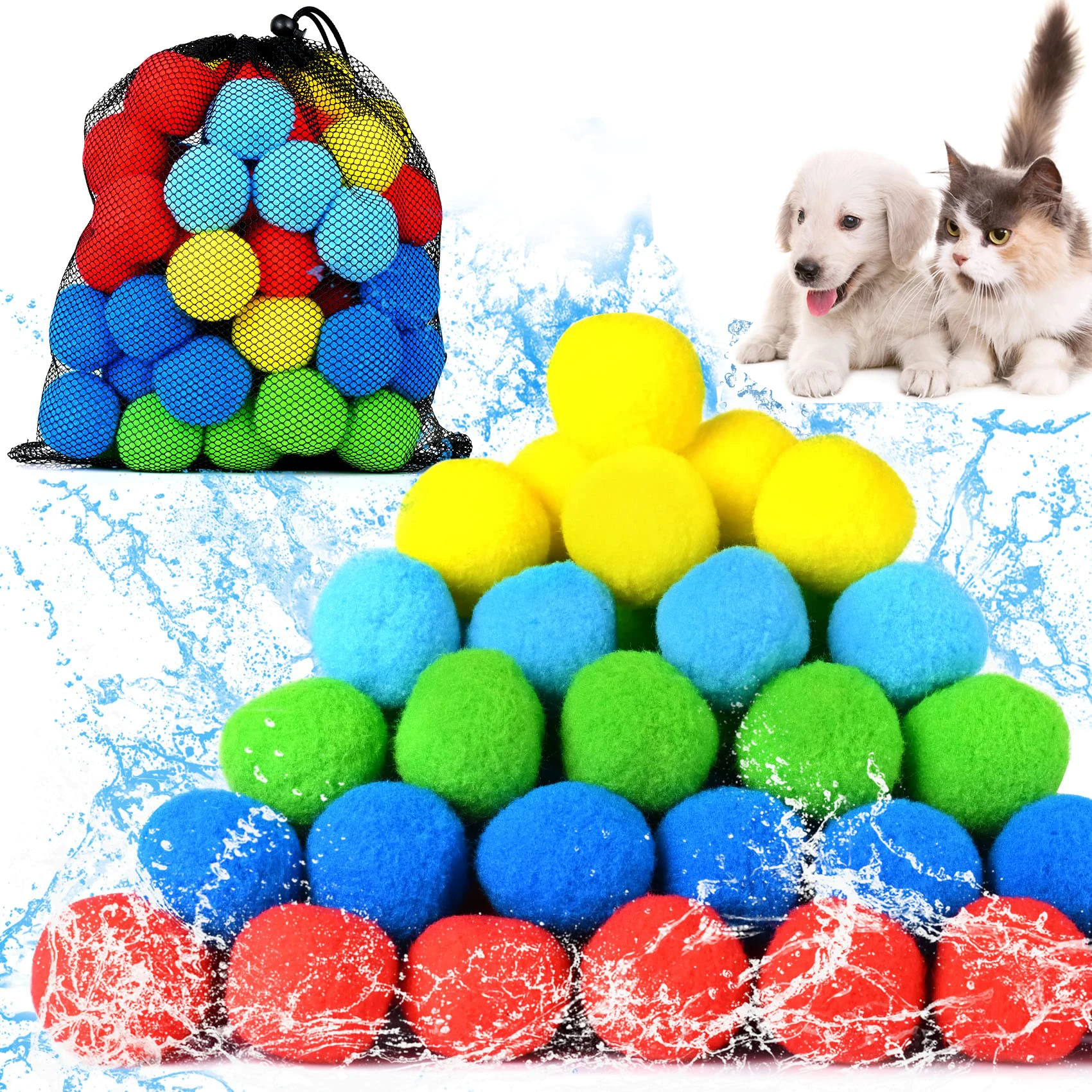 60PCS Water Balloons for Cat Dog Reusable Soaker Water Balls 5 Colors Rightness Beach Ball Toys Ball for Pets Playing