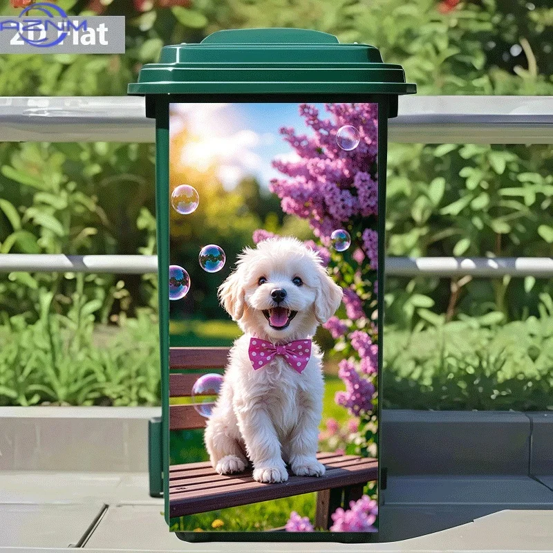 [2D Flat Printing]1pc Trash Can Sticker[Title Translated, Do Not Change]Cute Dog Playing with Bubbles Spring Theme Design Wall