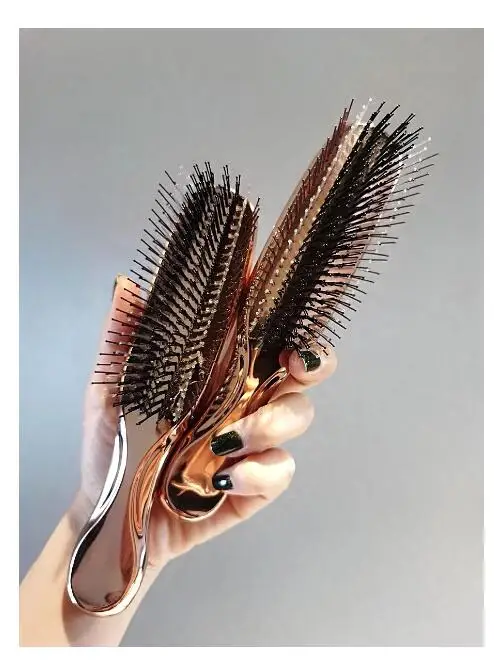 New Japanese Premium Head Massager Scalp Brush Hair Massager Brush Wet Plastic Detangling Brush Hair Cleaning Comb Rose Gold