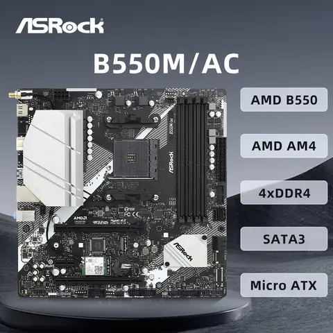 ASRock B550M/AC Motherboard Support Ryzen 9 5900X 3900X Ryzen 7 5800X3D Ryzen 5 5600X CPU AMD B550 DDR4 HDMI mATX AM4 Mainboard