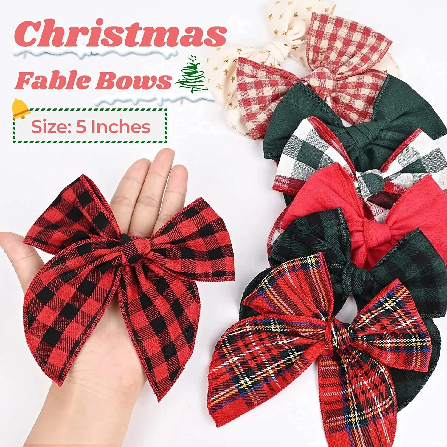 

Top Selling 8Pcs/Lot 5.0" Christimas Fable Bows Baby Girl Hairclips Solid Color Kids Hair Accessories Hairgrips