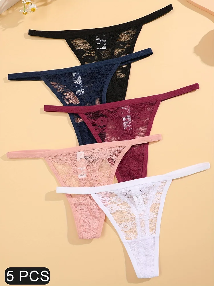 5 teile/satz sexy G-String Frauen Blumen Spitze Tangas transparente niedrige Taille Tanga weibliche Unterhose Komfort Unterwäsche sexy Dessous