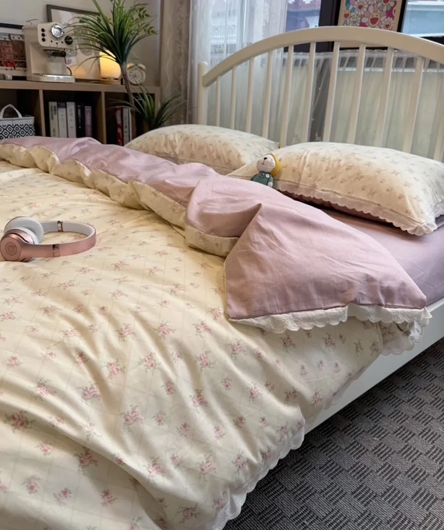 

Romantic sweet pastoral flower pink bedding set,twin full queen floral cotton home textile bed sheet pillow case quilt cover