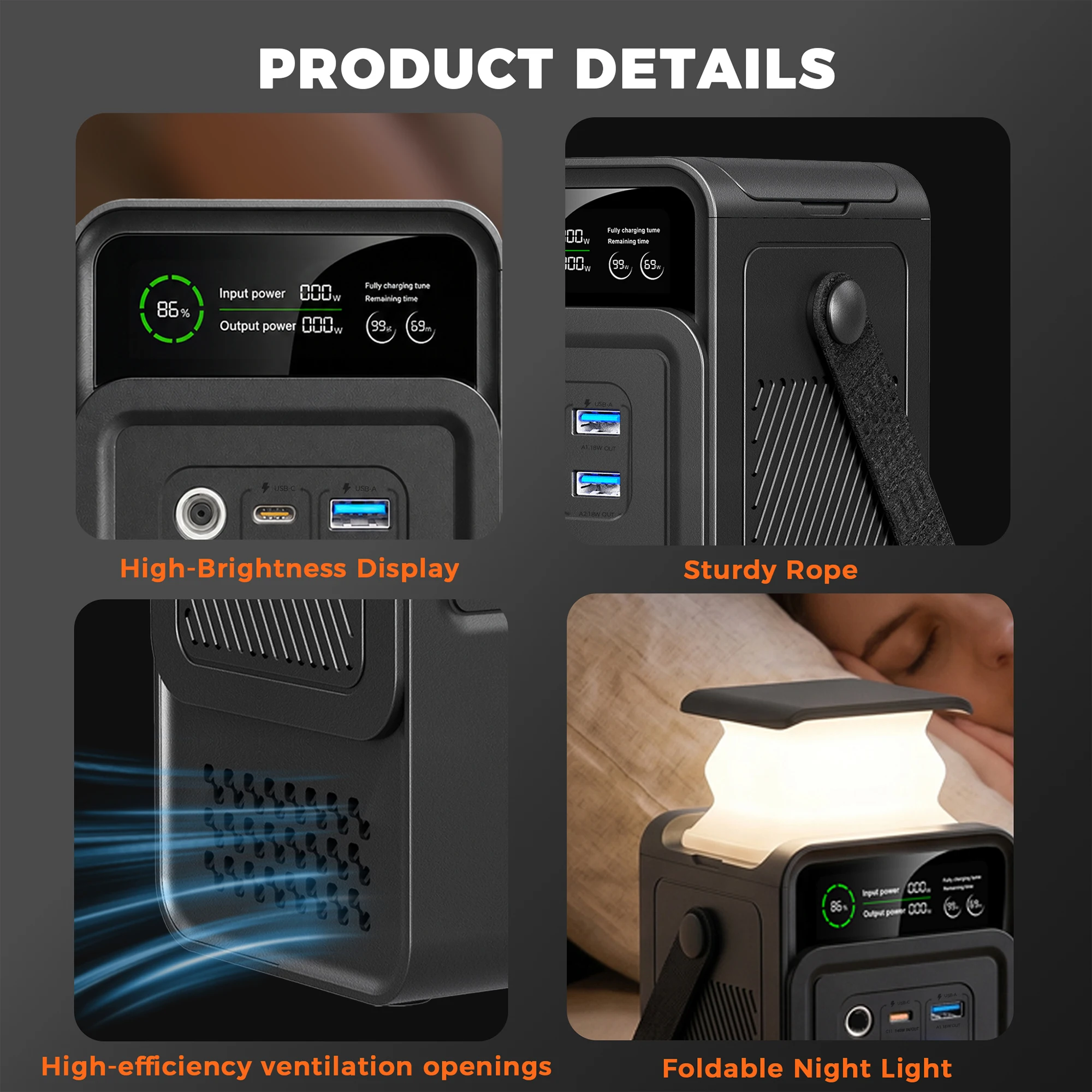 CTOLITY AP200 AP1000 Black style 200W/1800W Portable Power Station 192Wh/1024Wh 60000mAh/320000mAh LiFePO4 Battery Solar Generator UPS Function Emergency Power Supply for Camping Outdoor view 5