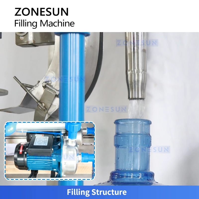 ZONESUN الماسورة آلة تعبئة المياه زجاجة شطف 5 جالون تعبئة مياه الشرب السد ختم ZS-XG100J