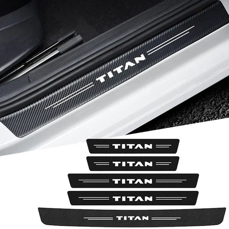 Carbon Fiber Car Door Sill Threshold Anti Protective Stickers Decals For Nissan TITAN Auto Rear Trunk Bumper Anti Scratch Strips