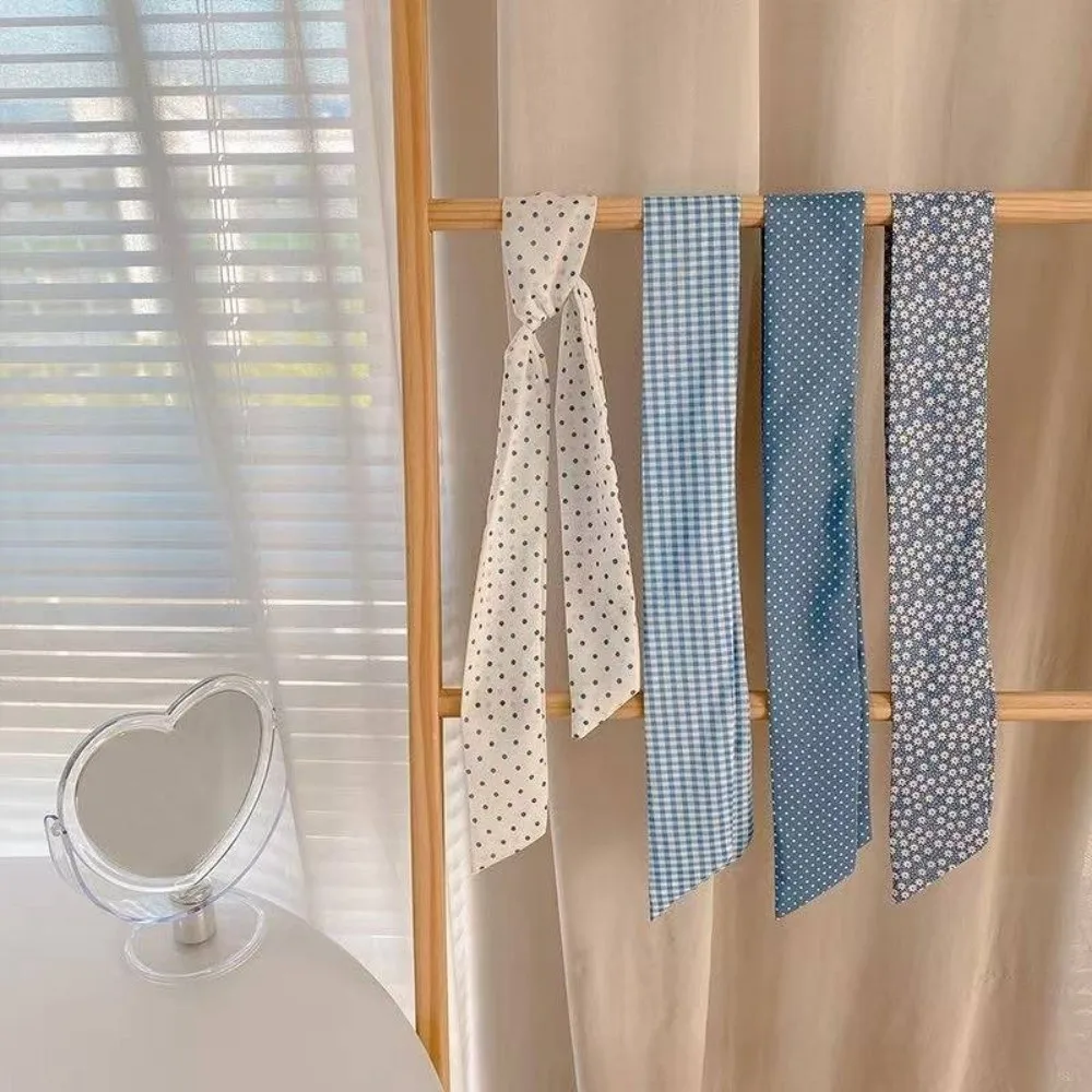 

Fashion Light Blue Series Polka Dot Hair Band Flower Plaid Plaid Pattern Head Band Thin Long Neck Scarves Hair Accessories