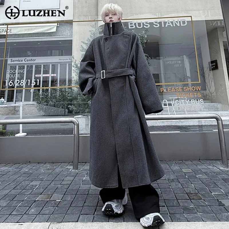 LUZHEN Medium To Long Woolen Coat Elegant Trendy Luxury Windbreaker Korean High Quality Clothes Windproof Stylish Trench LZ7684