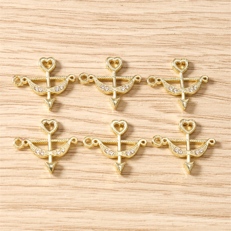 5 Stück 19x16mm Niedliche Kristall-Metall-Pfeil-Anhänger für Schmuckherstellung, Ohrhänger, Halsketten, Armbänder, DIY-Bastelbedarf – Detail 2
