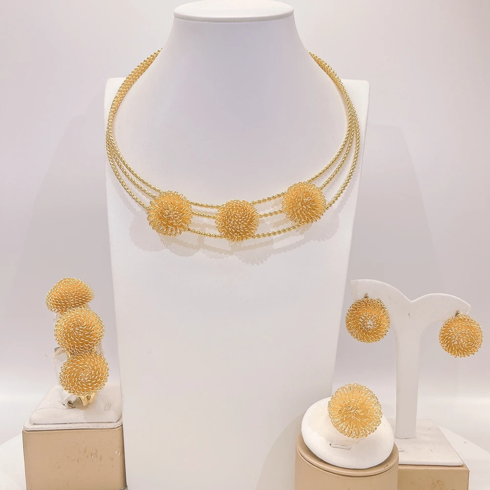 

Модные позолоченные ювелирные наборы для женщин: дизайнерские колье, серьги, браслеты и кольца, украшения для вечеринок.