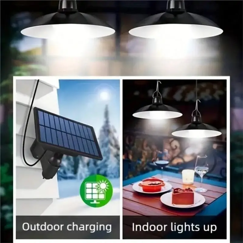 HLZS-Solar Shed Light 2000LM, Indoor Outdoor Daytime Available, 6000K Dusk-To-Dawn Motion Sensor Pendant