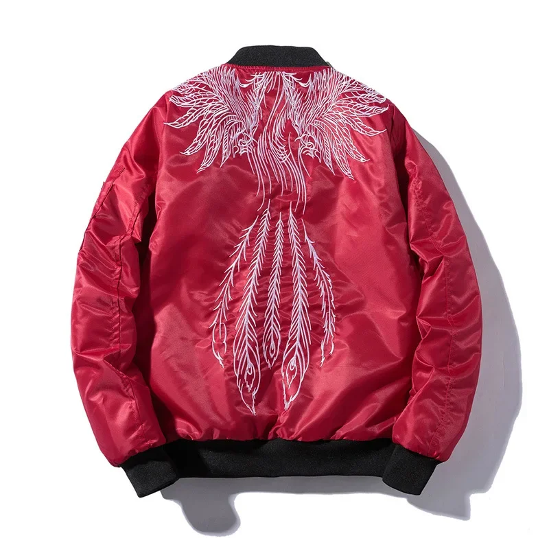 Mens Bomber Jackets Embroidery Wing Feather Winter Pilot Jacket Fashion Hip Hop Baseball Jacket Japanese Streetwear Youth