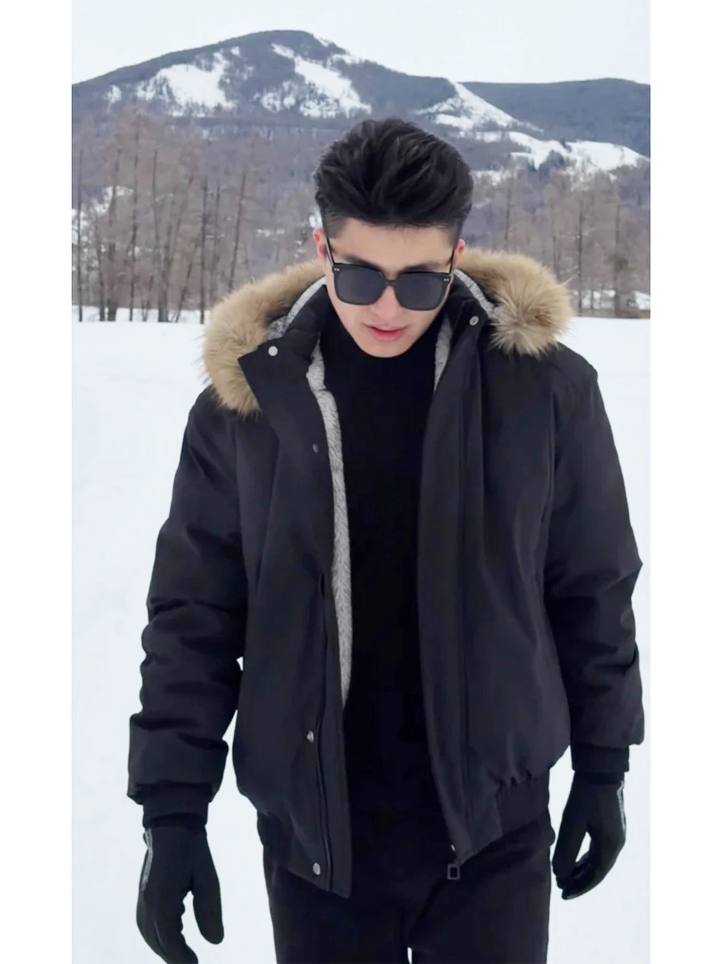 

Thiened Bla Hooded down Jaet Men's Casual Sle Long Sve Warm Coat Heavyweight Snowproof Outdoor Leisure Padded Coat