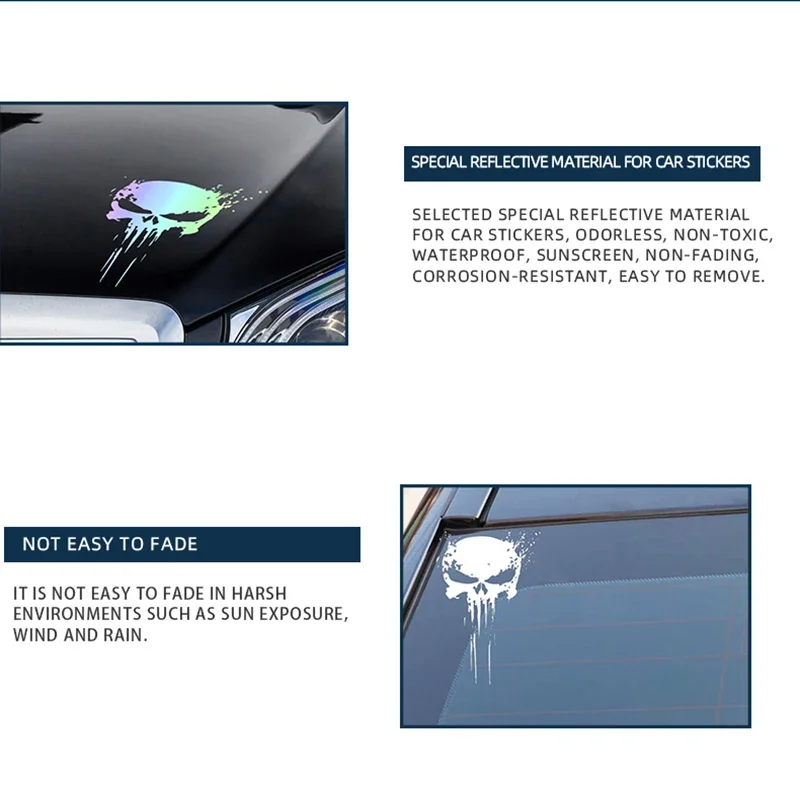 Stiker Tengkorak Stiker Reflektif Stiker Sepeda Motor Tahan Air Pelindung Matahari Aksesori Dekorasi Sepeda Motor Mobil Universal