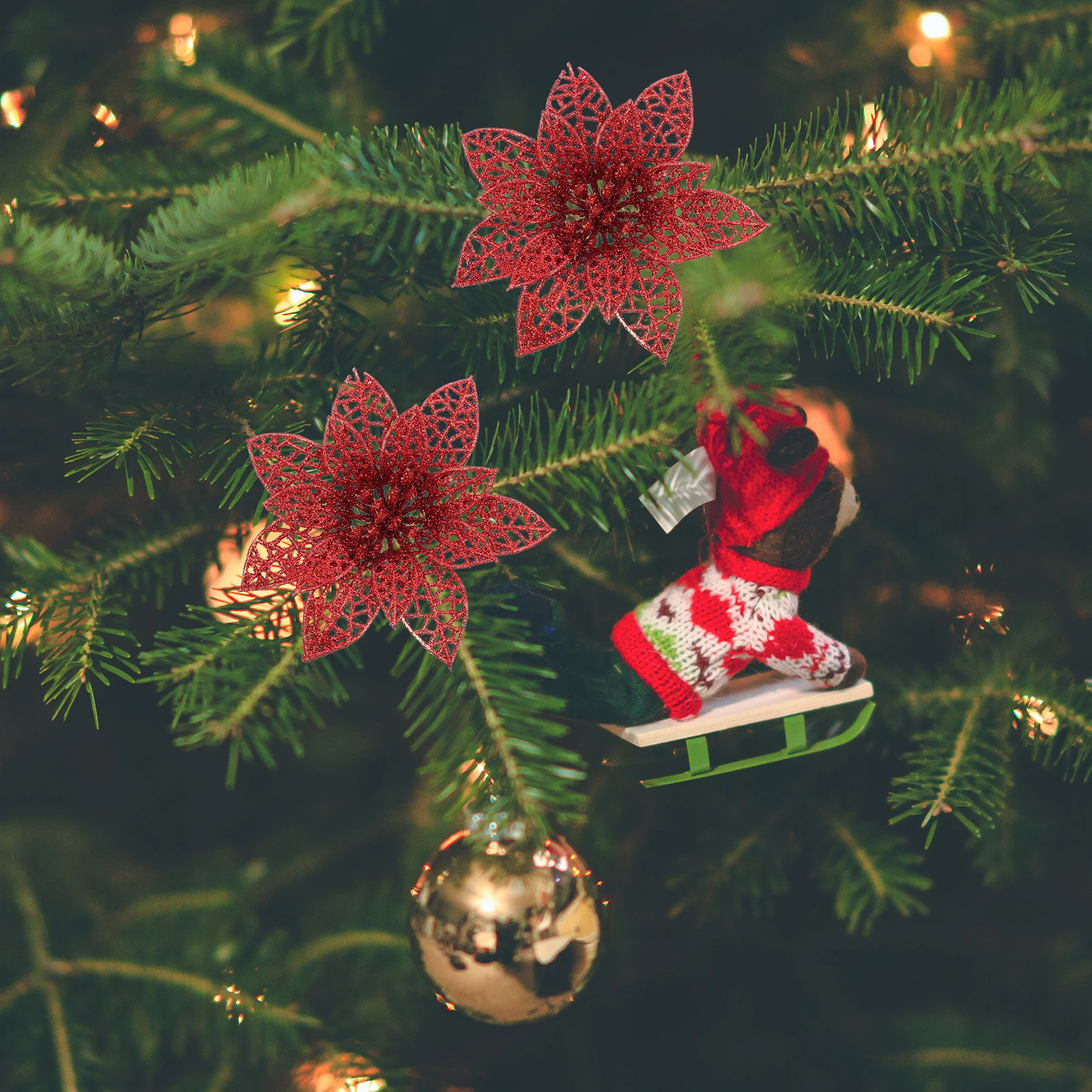 

10 Pcs Artificial Flowers Decorative Hollowed out Adornments Plastic Xmas Tree Wedding Birthday Festival New YearFlower