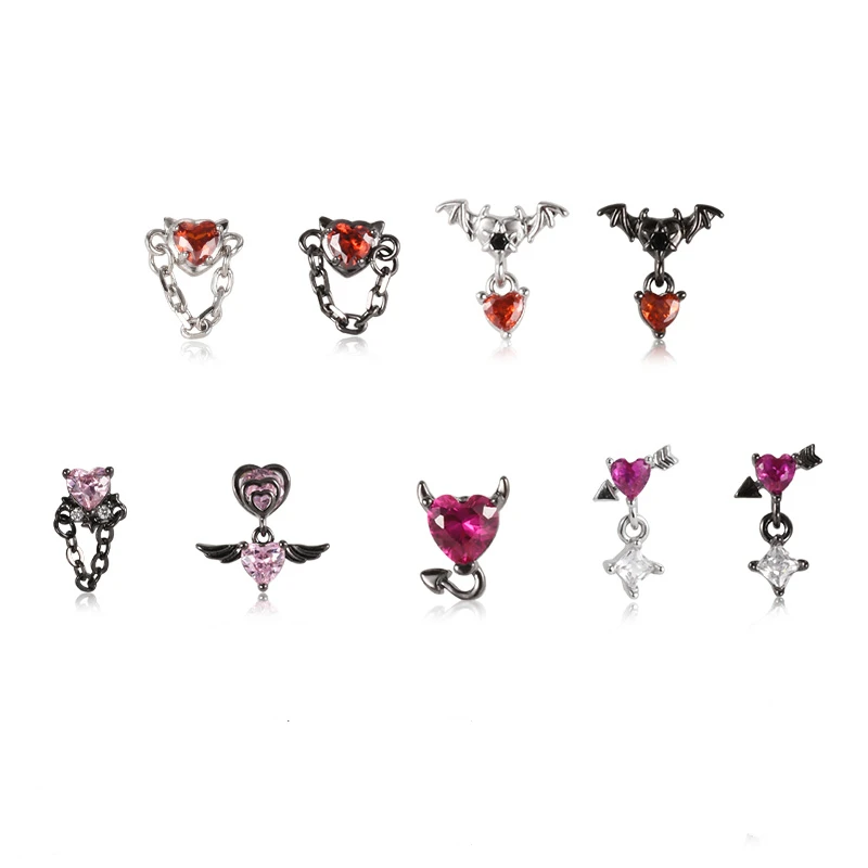 

1 Pcs Dark Red Heart Black Chain Ear Bone Nail 316L Stainless Steel Ear Piercing Cochlea Y2K Punk Jewelry For Women