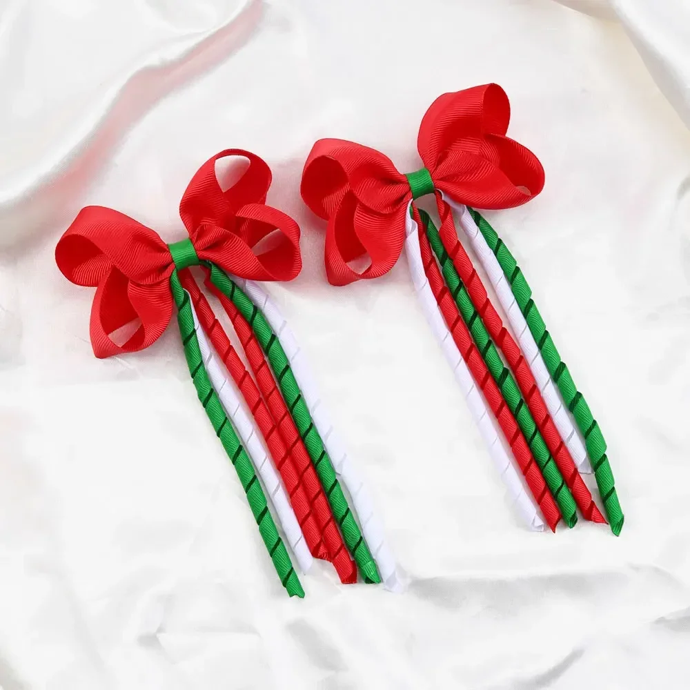 ncmama 2Pcs Christmas Hair Bow Clips For Women Girls Long Tassel Hairpins Solid Ribbon Red Hairgrips Headwear Hair Accessories