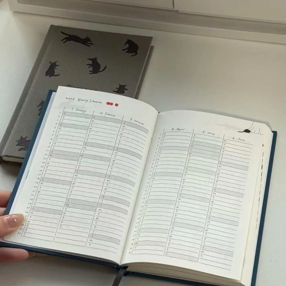 Simple Cartoon Kitten Illustration Notebook 2026 Convenient Hard Shell Schedule Book Multi Functional Color Page