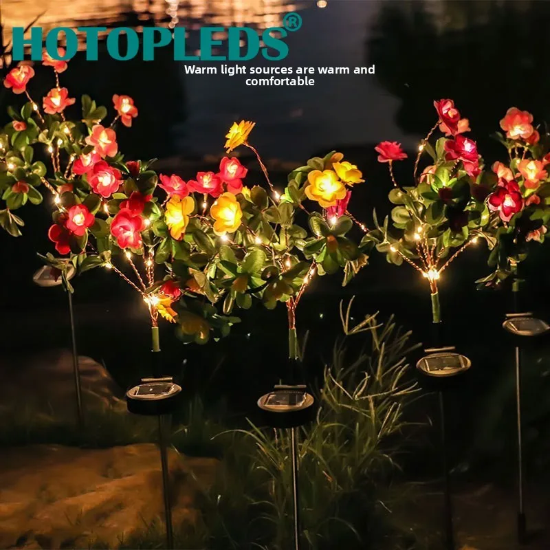 

2pack Sales Outdoor Courtyard Garden Decoration LED Floor Plug Lamp Simulation Flower Lamp, Solar Rhododendron Flower Lamp