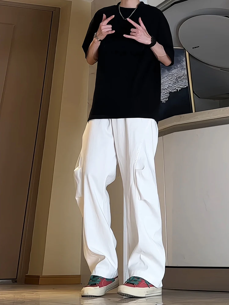 

High Waist Wide Leg Workwear Pants Men's Sli Casual Loose Fit Summer White Straight Tube Pants Trendy Haome Sle