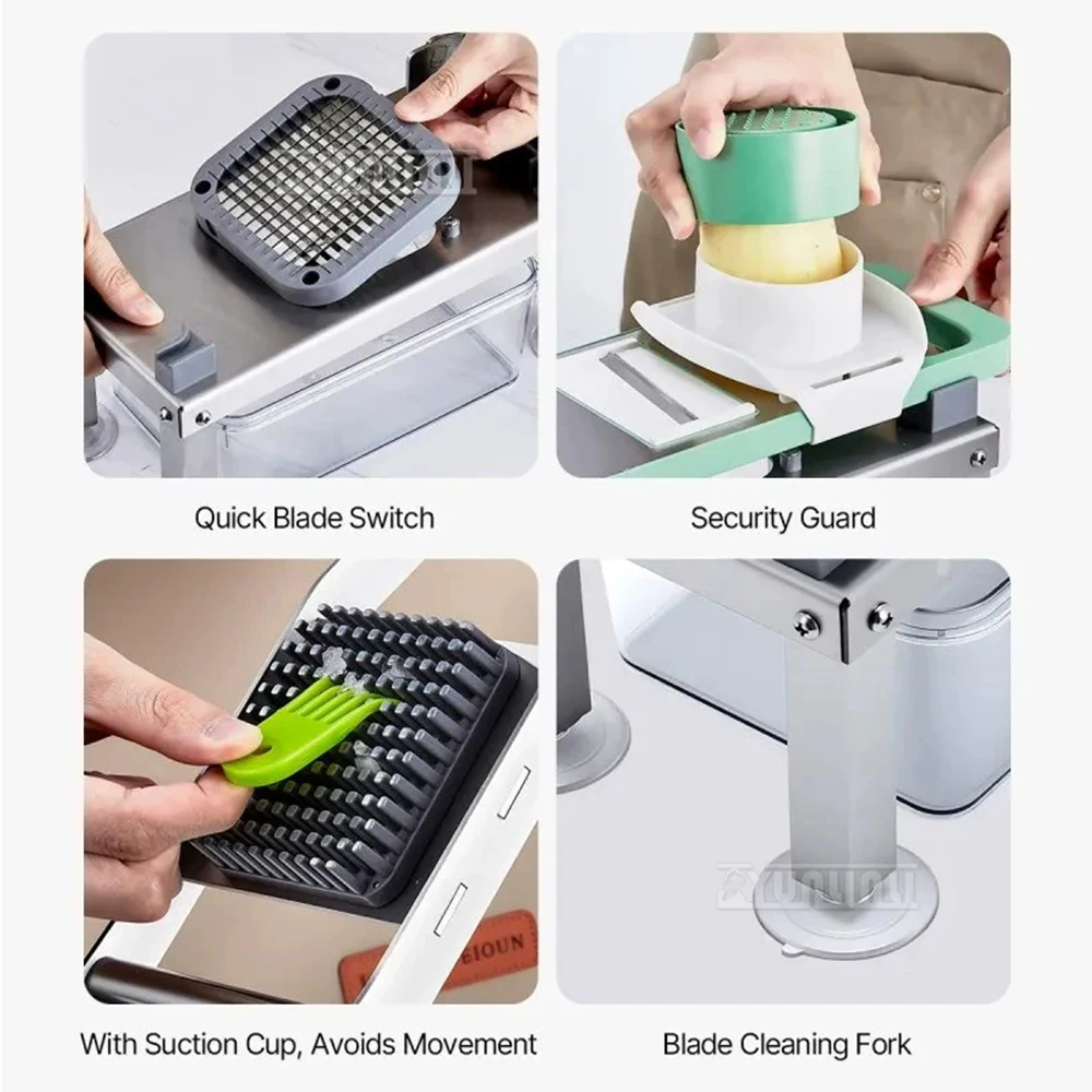 

AY-490 Food Slicer Multi-Functional with 9 Accessories for Shredding Slicing Grinding And Cutting Strips Kitchen Tool