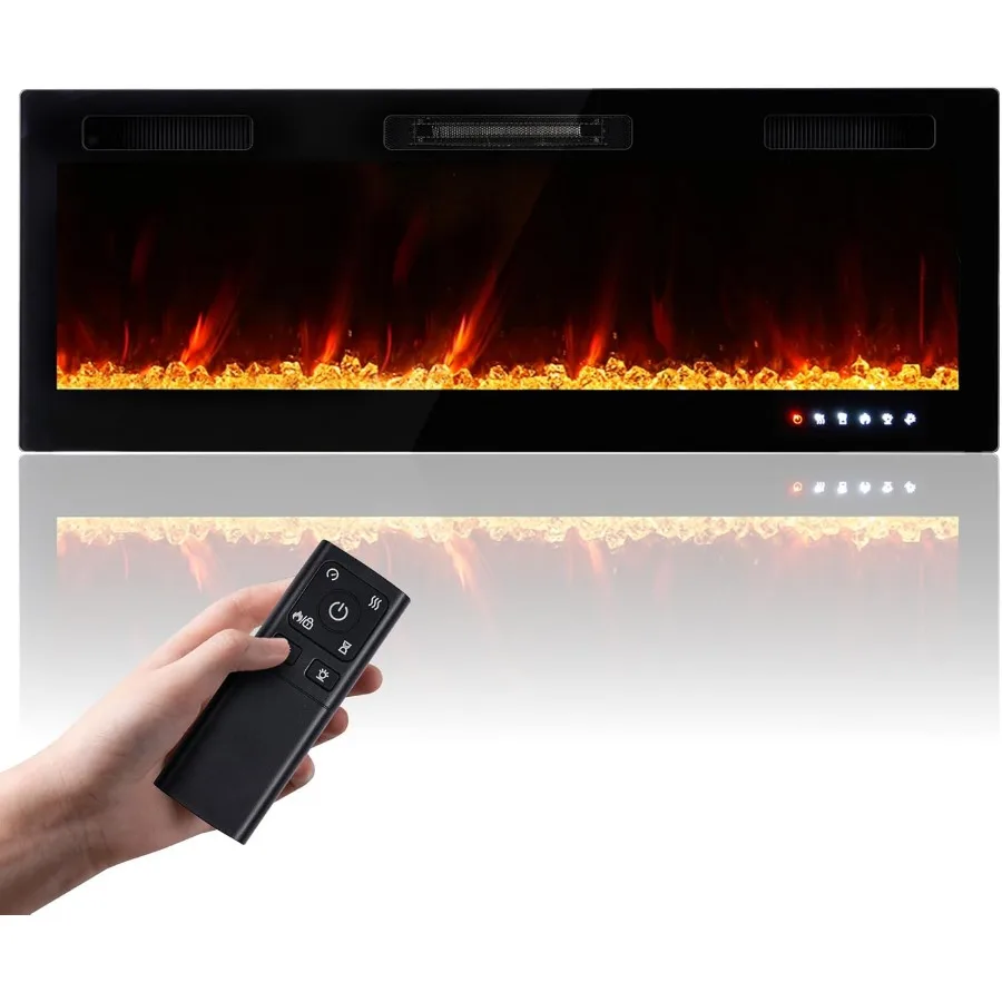 Electric Fireplace Wall Mounted 50 Inch Insert Fireplaces 750/1500W Recessed Heaters with Remote Control Touch Screen Timer Adj