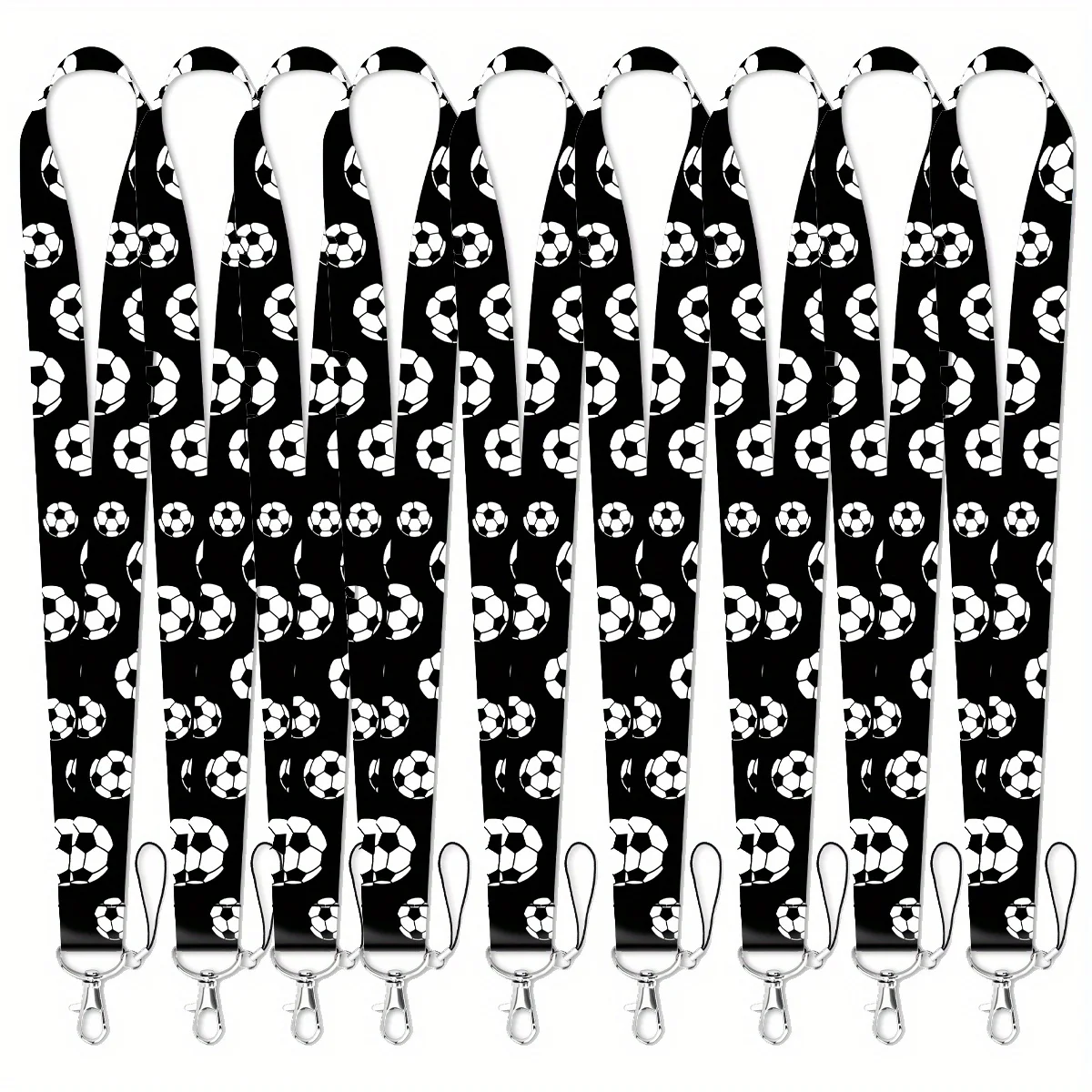 2pcs Soccer Print Lanyard, Football Pattern Neck Strap with Metal Hook, ID Badge Holder Key Chain Lanyard for Sports Fans