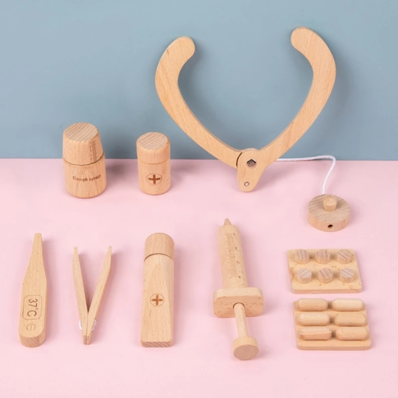 Kit de maquillage d'éducation précoce pour filles, outils habiles, jouet de maquillage en bois, gadgets pour médecins ou maquillage