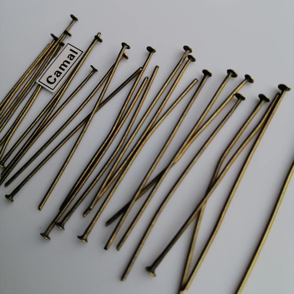 Camal 100PCS Antique Bronze 40mm/1.57inch Flat Head Straight Pins Connector For Crystal Prism Lamp Chandelier Pendant Hanging