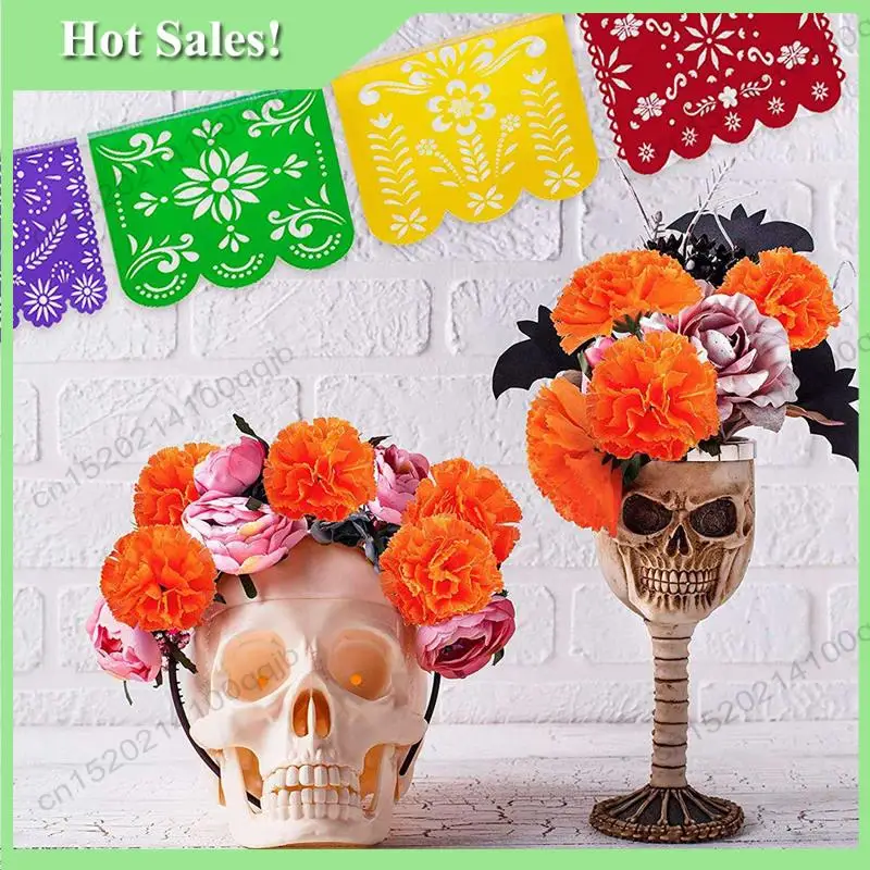 -FDDT Marigold Flower Heads Bulk, 800Pcs Artificial Flowers Heads For Garlands Crafts, Silk Marigold Fake Flowers, Orange