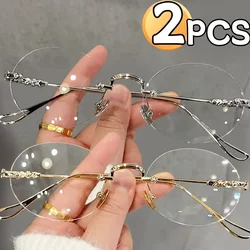1/2Pcs Rimless Oval Glasses for Women Frameless Vintage Y2K Metal Sexy Spice Girls Simple Big Lens Men Fashion Optical Glasses