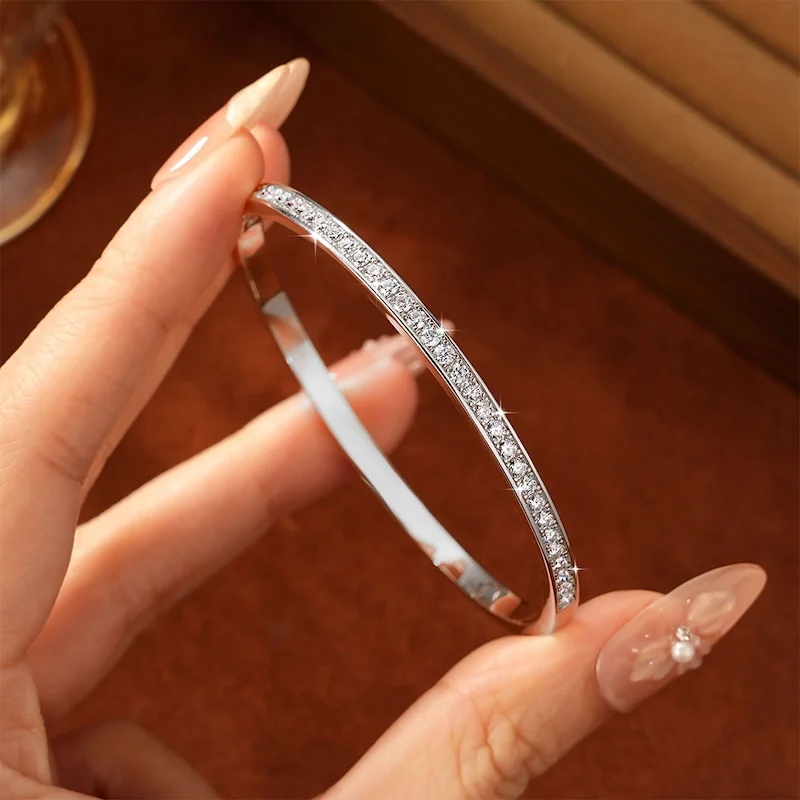 Rrjzz Exquisites einreihiges 2,3 mm D-Farbe Moissanit-Armband mit Kanalset, 58 mm Innendurchmesser, Armreif für Damen, Schmuckgeschenke – Detail 8
