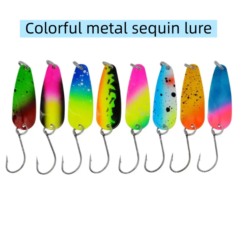 1pc Hardmetal fishing spoon bait Willow Leaf Colorful Horse Mouth Sequins Bait 1.6g 5.5cm Horse Mouth Fish Hook Trout Micro-bait view 4